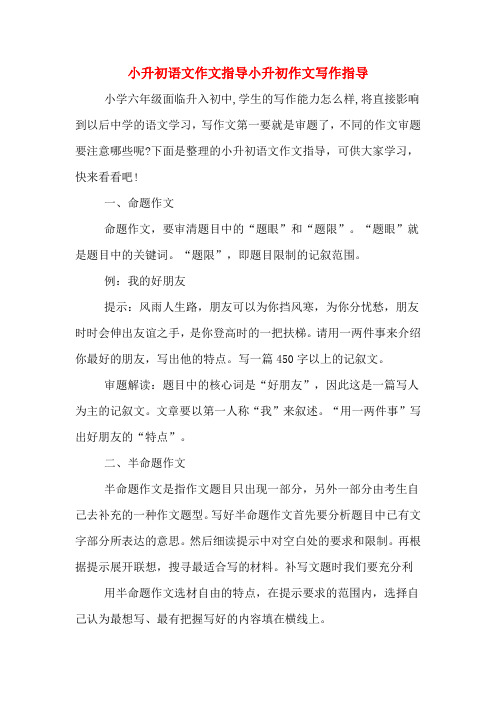 2019年小升初语文作文指导小升初作文写作指导