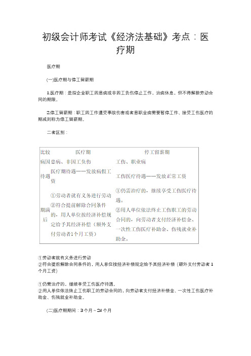 初级会计师考试《经济法基础》考点：医疗期