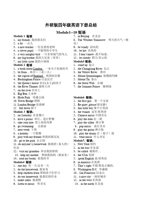 外研版四年级英语下册知识点总结