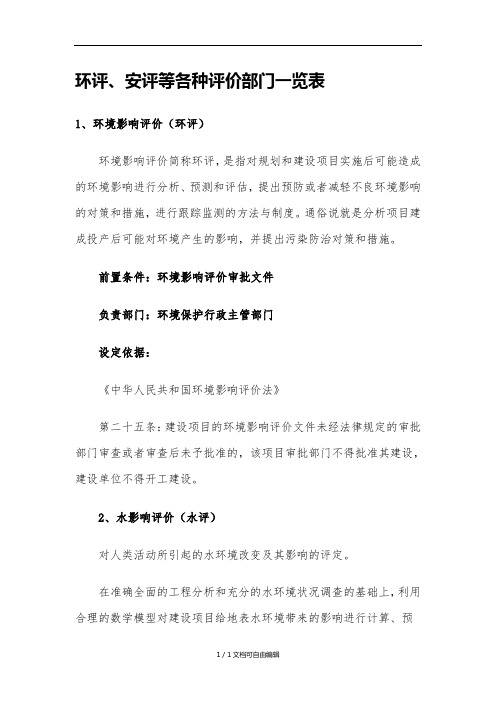 环评、安评等各种评价部门一览表