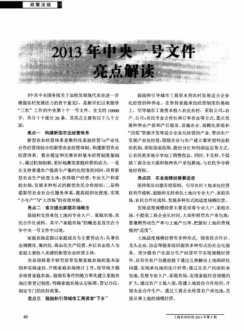 2013年中央一号文件亮点解读