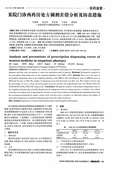 某院门诊西药房处方调剂差错分析及防范措施