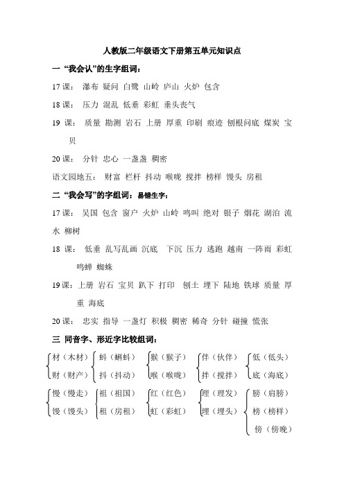 人教版二年级语文下册第五单元知识点