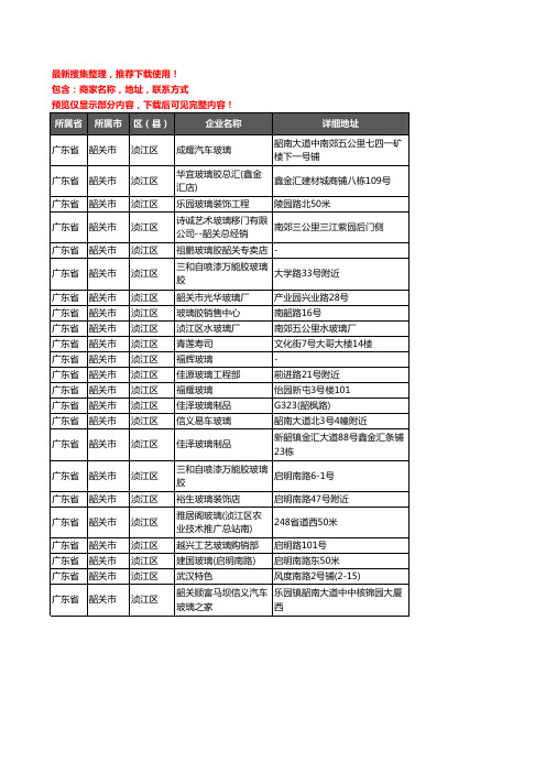 新版广东省韶关市浈江区玻璃店企业公司商家户名录单联系方式地址大全23家