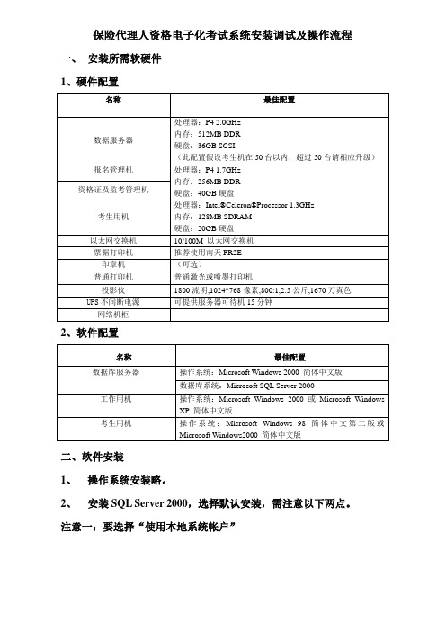 保险代理人资格电子化考试系统安装调试及操作流程模板