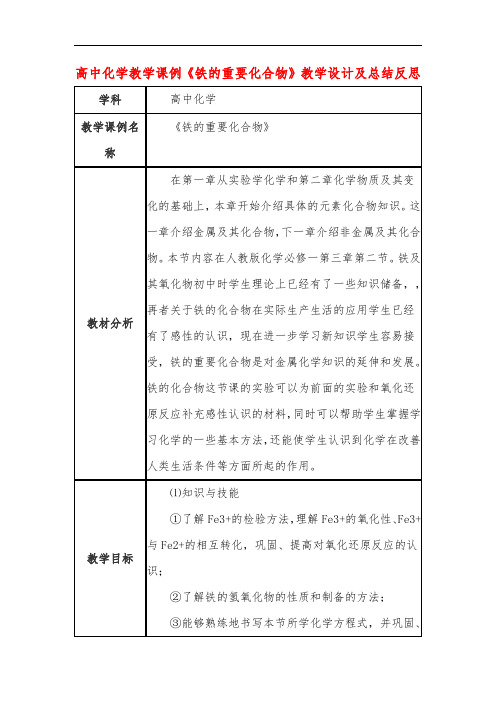 高中化学教学课例《铁的重要化合物》课程思政核心素养教学设计及总结反思
