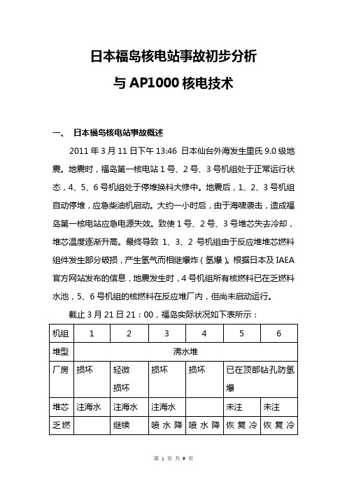 日本福岛核电站事故初步分析与AP1000核电技术