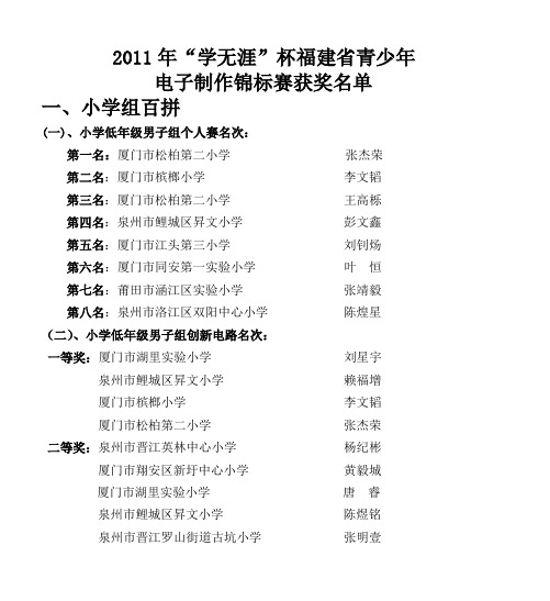 2011年“学无涯”杯福建省青少年