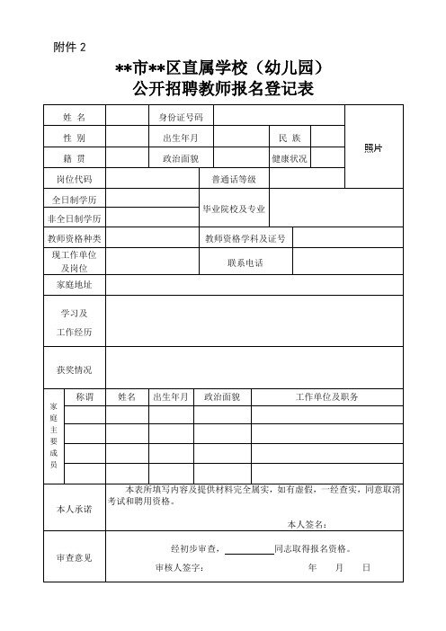 开封市顺河回族区直属学校(幼儿园)公开招聘教师报名登记表【模板】