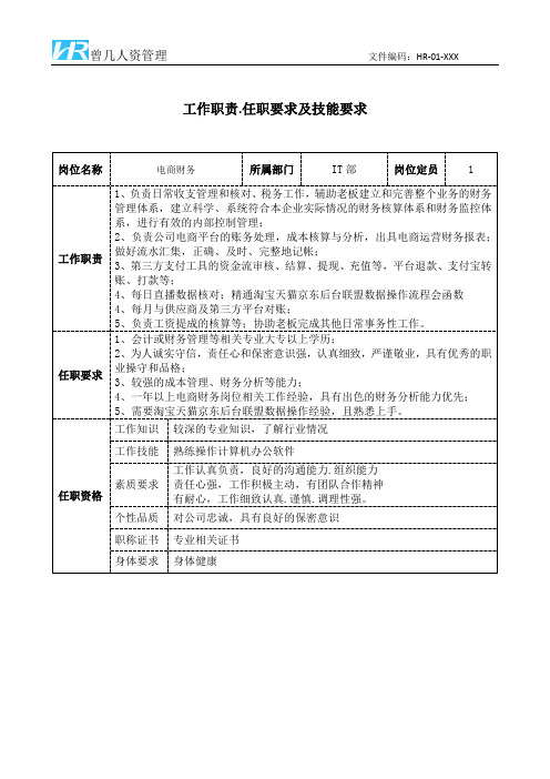 电商财务工作职责和任职要求模板