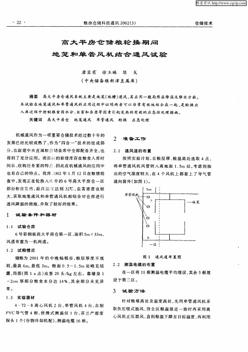 离大平房仓储粮轮换期间地笼和单管风机结合通风试验