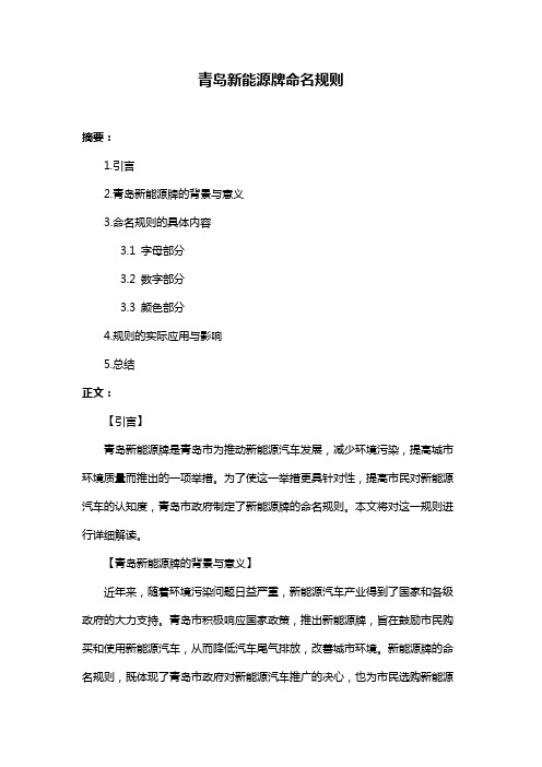 青岛新能源牌命名规则