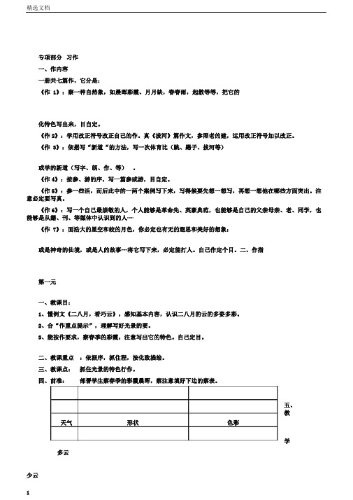 五年级下册语文教材梳理专项部分习作苏教版