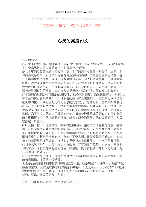 【精品文档】心灵的高度作文word版本 (2页)