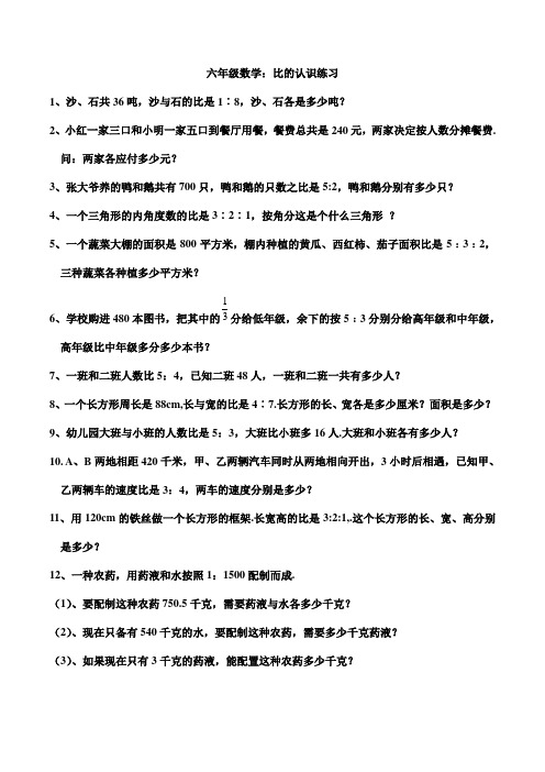 六年级数学：比的认识练习