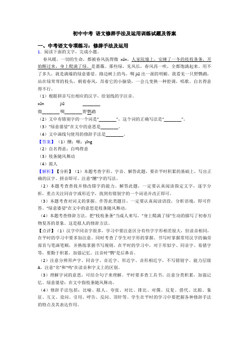 初中中考 语文修辞手法及运用训练试题及答案