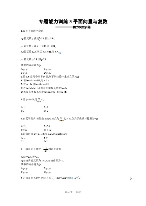 高三理科数学二轮复习习题：专题一 集合、逻辑用语、不等式、向量、复数、算法、推理 专题能力训练3 含答案