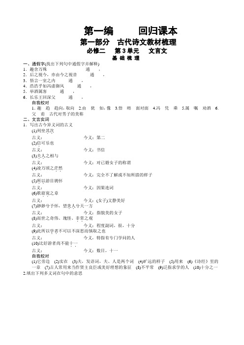 人教版创新设计2011届高考语文一轮复习精品资料第1编 第1部分 古代诗文教材梳理 必修2 第3单元 文言