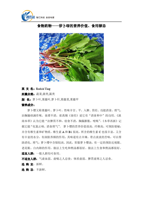 食物药物——萝卜缨的营养价值、食用禁忌