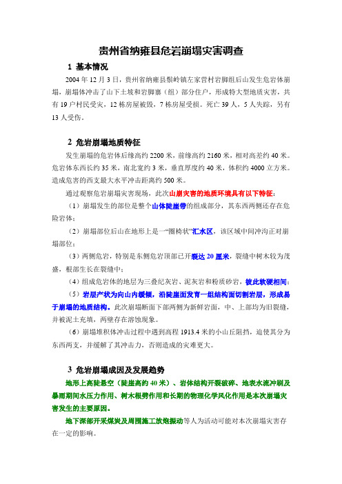 危岩崩塌地质灾害调查