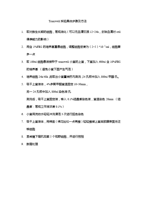transwell实验步骤及方法