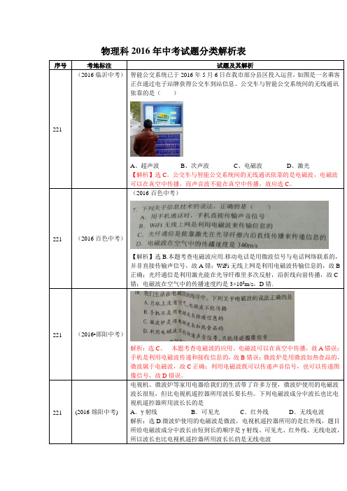 2016年物理中考真题分类汇编电磁波