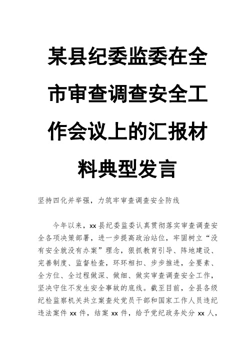 某县纪委监委在全市审查调查安全工作会议上的汇报材料典型发言