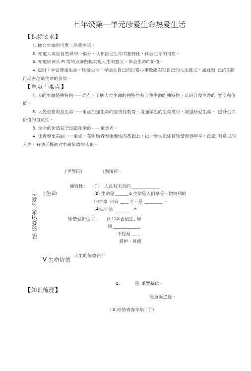 七年级第一单元珍爱生命热爱生活(复习).doc