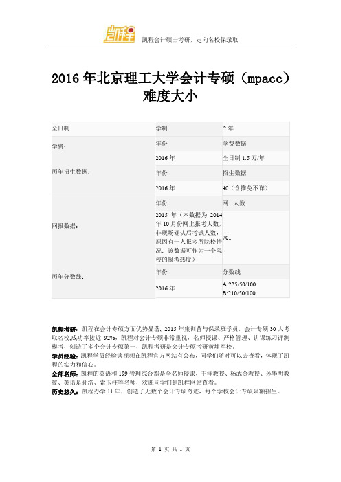 2016年北京理工大学会计专硕(mpacc)难度大小