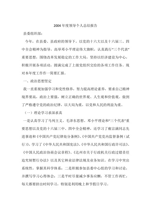 2004年度领导个人总结报告