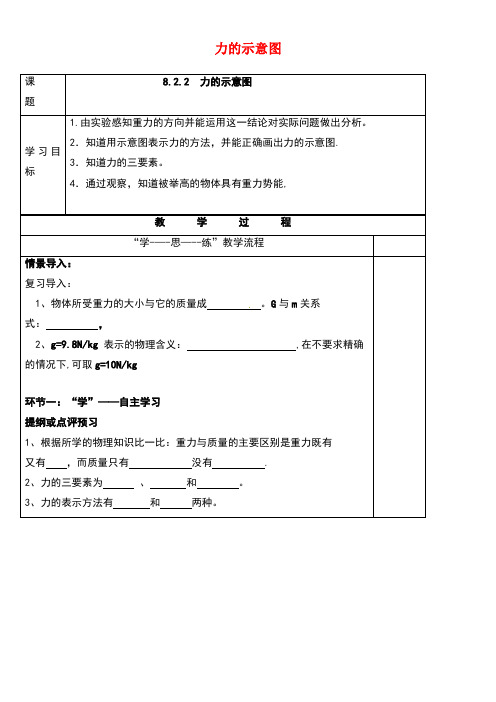 江苏省南京市八年级物理下册第八章力二重力力的示意图力的示意图导学案(无答案)苏科版