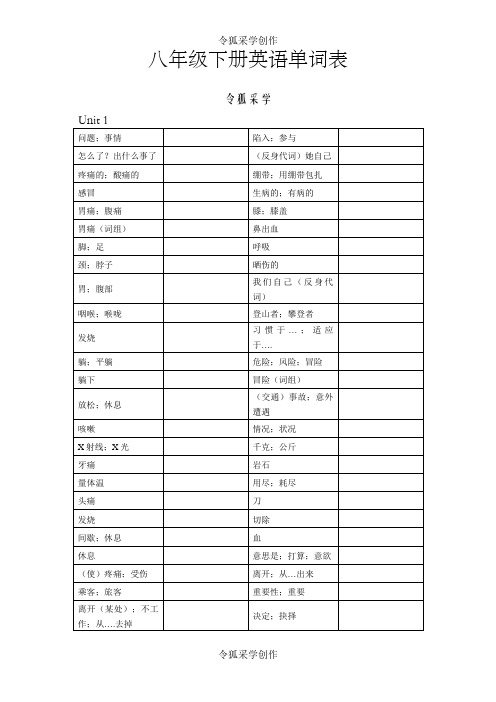 八年级下册英语单词表(听写版)之令狐采学创编