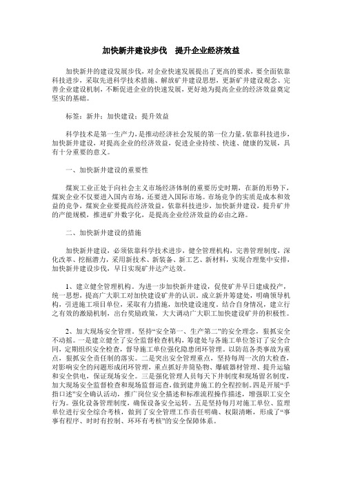 加快新井建设步伐  提升企业经济效益