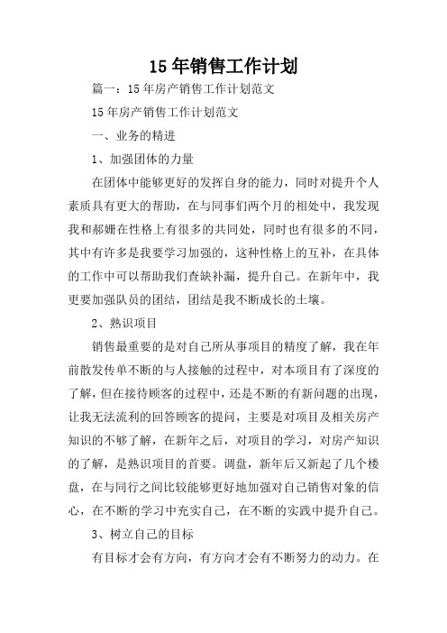 15年销售工作计划