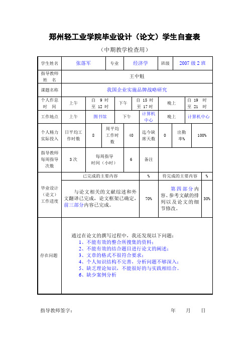 中期自查表模版
