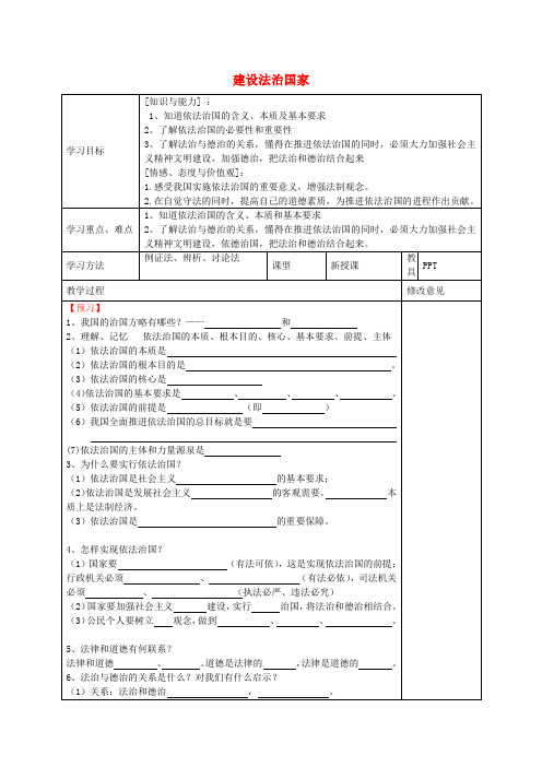 九年级政治全册 6.1 认识依法治国教学案(无答案) 苏教版