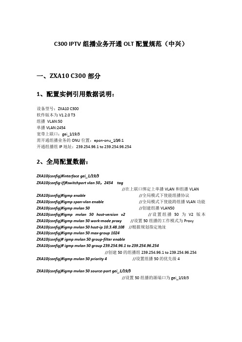 C300 IPTV组播业务开通OLT配置规范(中兴) 中兴王鹏给滴