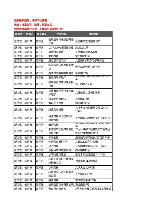 新版浙江省杭州市江干区汽车维修企业公司商家户名录单联系方式地址大全321家