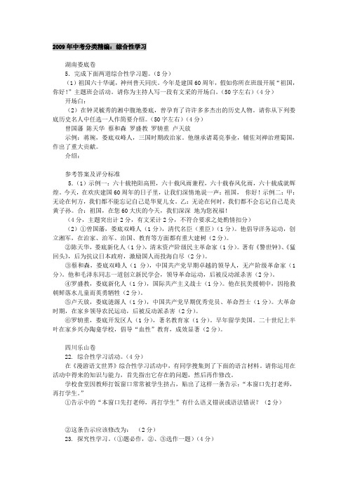 2009年中考语文试题分类汇编——综合性学习