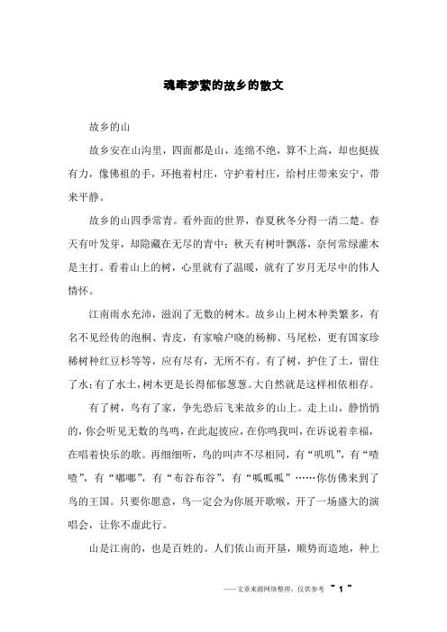 魂牵梦萦的故乡的散文