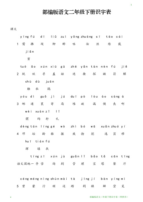 部编版语文二年级下册识字表(带拼音)