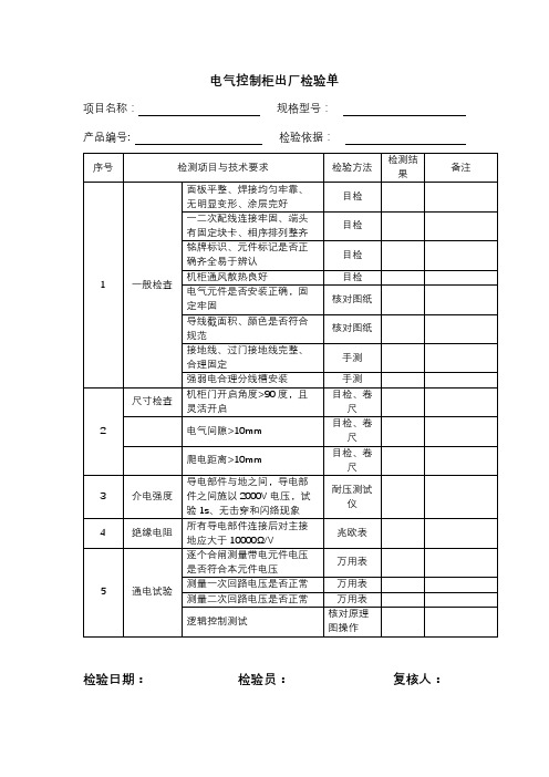 电气柜出厂检验单