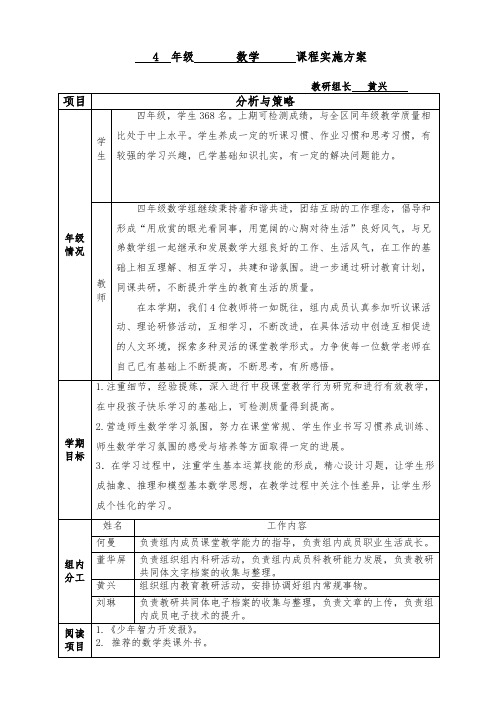 四数 2017-2018学年度下课程实施方案