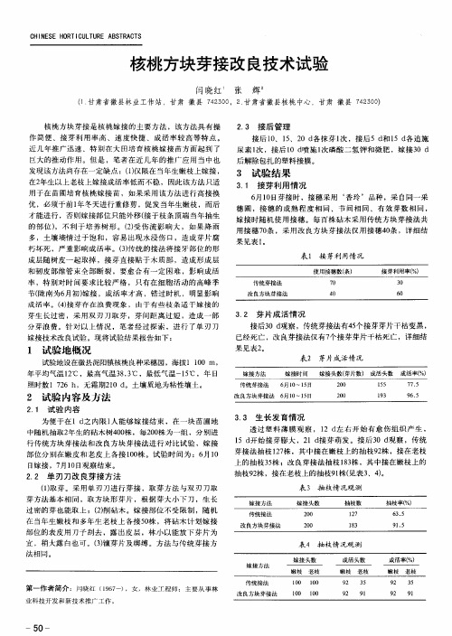 核桃方块芽接改良技术试验