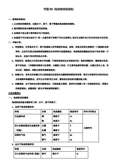 中考化学备考 专题05 构成物质的微粒(含解析)