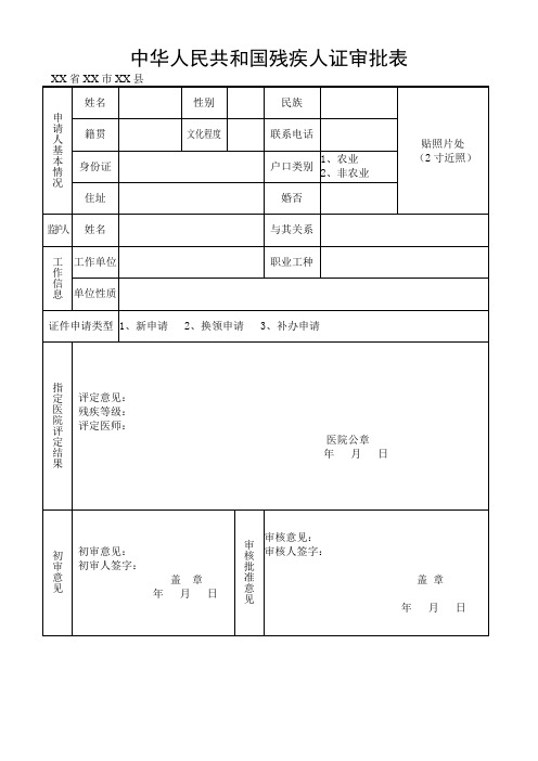 中华人民共和国残疾人证审批表【模板】