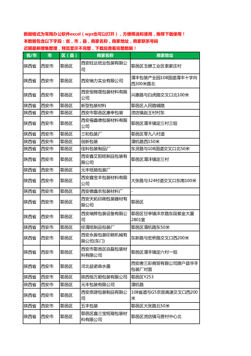 新版陕西省西安市鄠邑区包装工商企业公司名录名单黄页大全59家