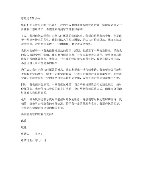 催收代偿申请书范文模板