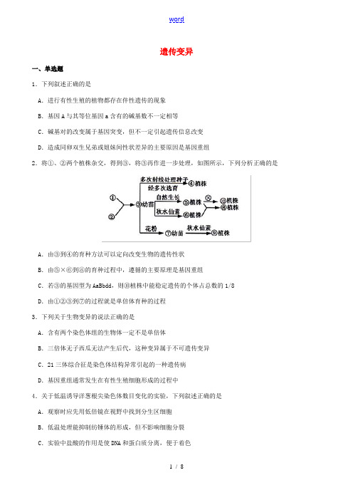 高中生物 必刷经典题 专题3.2 遗传变异(能力提升)(含解析)(必修2)-人教版高中必修2生物试题