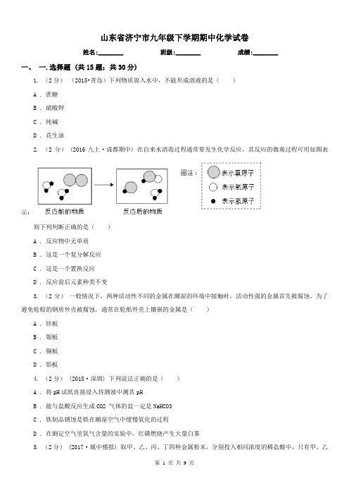 山东省济宁市九年级下学期期中化学试卷